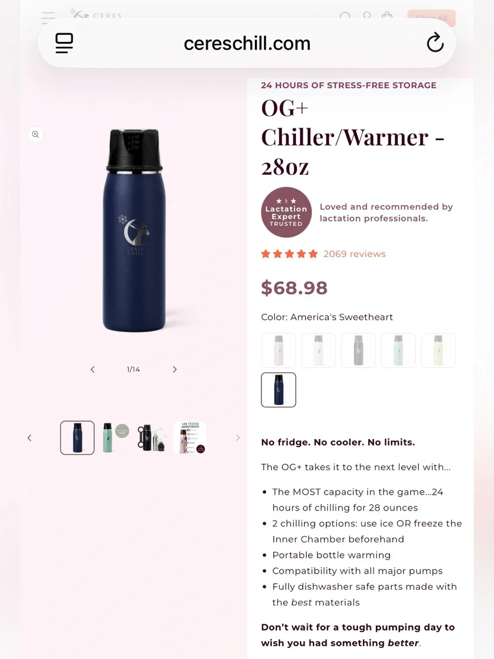 Ceres Breastmilk Chiller Stainless Steel Bottle w/ Silicone Breastmilk Bags